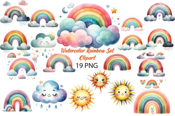 Download Watercolor Rainbow Set Clipart - Watercolor rainbow Collection