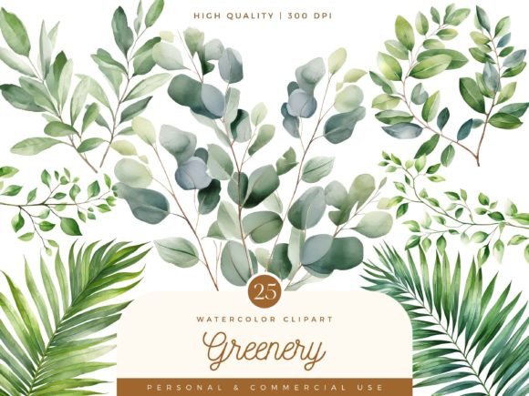 Download Watercolor Greenery Clipart Bundle - Green Collection