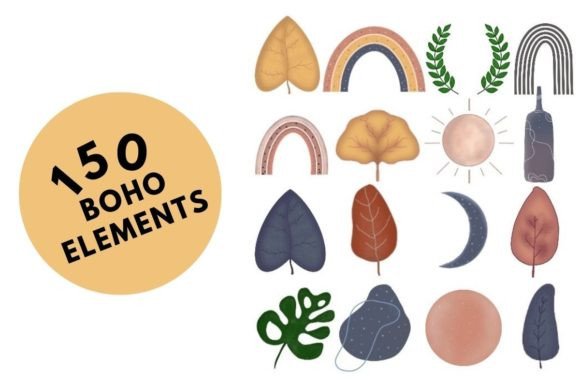 Download 150 Boho Elements Pack PNG - Boho elements Collection