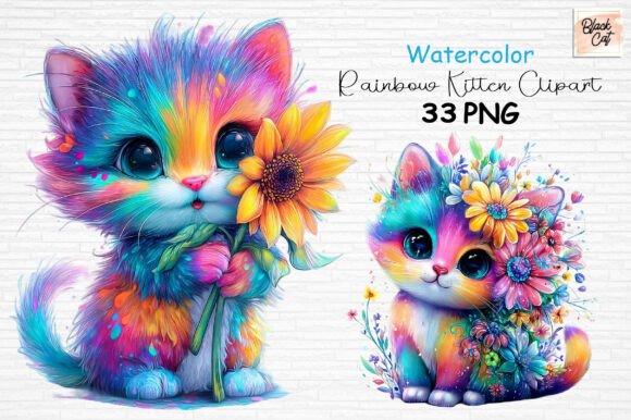 Download Watercolor Rainbow Kitten Clipart PNG - Watercolor rainbow Collection
