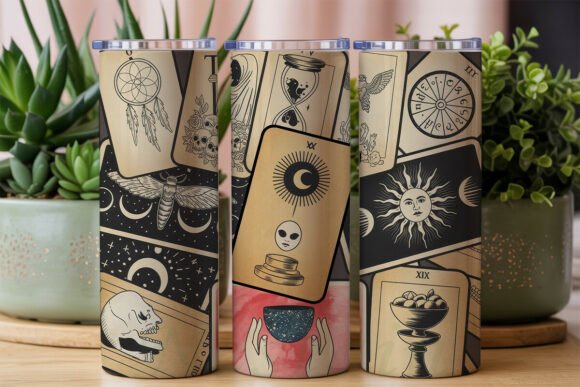 Download Mystical Tarot Card Collage Tumbler Wrap - Card Collection