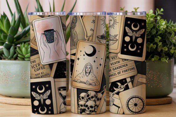 Download Mystical Tarot Card Collage Tumbler Wrap - Card Collection